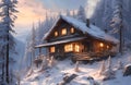 Cottage of Santa Claus on felltop winter evening Royalty Free Stock Photo