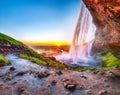Beautiful  Seljalandsfoss waterfall in Iceland during the sunset Royalty Free Stock Photo