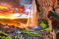 Beautiful Seljalandsfoss waterfall in Iceland during the sunset