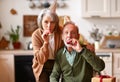 Beautiful senior couple celebrating birthday at home Royalty Free Stock Photo