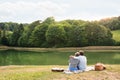 Senior couple at the lake having a picnic Royalty Free Stock Photo