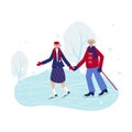 A beautiful Senior Couple is Skating together on Ice Rink. A men and women are Dancing on Ice