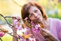 Beautiful senior woman standing outside in spring nature. Copy space. Royalty Free Stock Photo