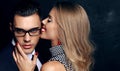 Beautiful sensual impassioned couple. office love story Royalty Free Stock Photo