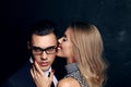 Beautiful sensual impassioned couple. office love story Royalty Free Stock Photo