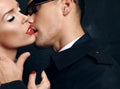 Beautiful sensual impassioned couple. office love story Royalty Free Stock Photo