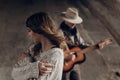 Beautiful sensual indie girl in hipster boho clothes posing in f Royalty Free Stock Photo