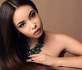 Beautiful sensual woman with dark straight hair with bright makeup Royalty Free Stock Photo