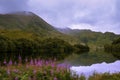 Beautiful and serene landscape of a lake and mountains in the Highlands of Scotland, United Kingdom Royalty Free Stock Photo