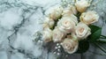 Serene Tribute: White Roses on Marble for Cemetery or Funeral