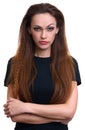 Beautiful serious woman with long hair isolated Royalty Free Stock Photo