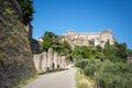 Beautiful Sermoneta village with old ruined columns, medieval houses and the famous Caetani Castle on the top of the hill. Traditi