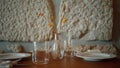 Beautiful served cafe table with bouquet dry flowers in vase close up. Design Royalty Free Stock Photo