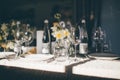 Beautiful served wedding table with decor as candles, flower arrangements. Banquet dinner party Royalty Free Stock Photo