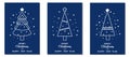 A beautiful set of blue Christmas and New Year cards with a minimalistic Christmas tree design Royalty Free Stock Photo