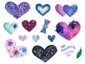 A beautiful set of bluish hearts for St Valentines day design.