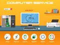 Beautiful set of colorful flat vector banner on the theme: repair a desktop computer, upgrade computer and update. Royalty Free Stock Photo