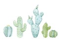 Beautiful set with hand drawn watercolor cactus. Stock illustration.