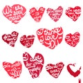 Beautiful set of hearts with the different declarations of love