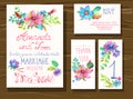 Beautiful set of invitation cards with watercolor flowers elemen