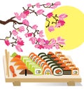 Beautiful set of Sushi Japanese food under the