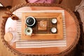 Beautiful set for traditional tea ceremony on table indoors, flat lay