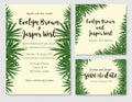 Beautiful set of wedding invitation cards with a picture of palm