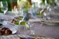 beautiful setting of a table with empty glasses. tableware shop. Royalty Free Stock Photo