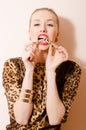 Beautiful sexi blond female in leopard print Royalty Free Stock Photo