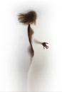 Beautiful and sexy, erotic woman body and blowing hair with hand, diffuse silhouette abstract. Royalty Free Stock Photo