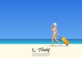 Beautiful girl in bikini walking and holding her cabin case Royalty Free Stock Photo