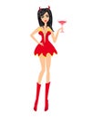 Beautiful sexy girl devil in a red dress - illustration isolated from background