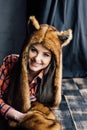 Beautiful girl wearing brown fur hat Royalty Free Stock Photo