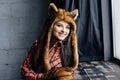 Beautiful girl wearing brown fur hat Royalty Free Stock Photo