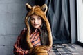 Beautiful girl wearing brown fur hat Royalty Free Stock Photo