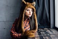 Beautiful girl wearing brown fur hat Royalty Free Stock Photo