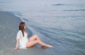 Beautiful girl in a white bathing suit and tunic Royalty Free Stock Photo