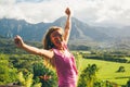 Beautiful lady standing on the top of the peak Royalty Free Stock Photo