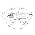 Beautiful and sexy lips with tongue close-up graphics black lines