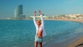 Beautiful sexy shemale woman posing at the beach