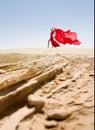 Beautiful and slim woman, red dress in desert Royalty Free Stock Photo