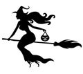 Beautiful witch with broom silhouette