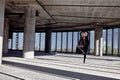 Beautiful woman blond gymnastic exercise stretching Royalty Free Stock Photo