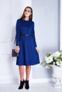 Beautiful woman clothing catalog stylish fashion blue dress Royalty Free Stock Photo