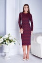 Beautiful woman clothing catalog stylish fashion red dress