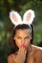 Beautiful woman with playboy rabbit ears