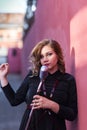 Beautiful woman singing with the microphone Royalty Free Stock Photo