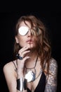 Beautiful sexy woman with tattoo. beauty tattooed girl in sunglasses Royalty Free Stock Photo
