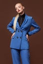 Beautiful sexy woman wear for meeting date business style suit jacket pants accessory fashion collection shoes model pose long