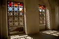 Interior, windows, shadows. Medieval fortress in the town of Khotin Western Ukraine. Royalty Free Stock Photo